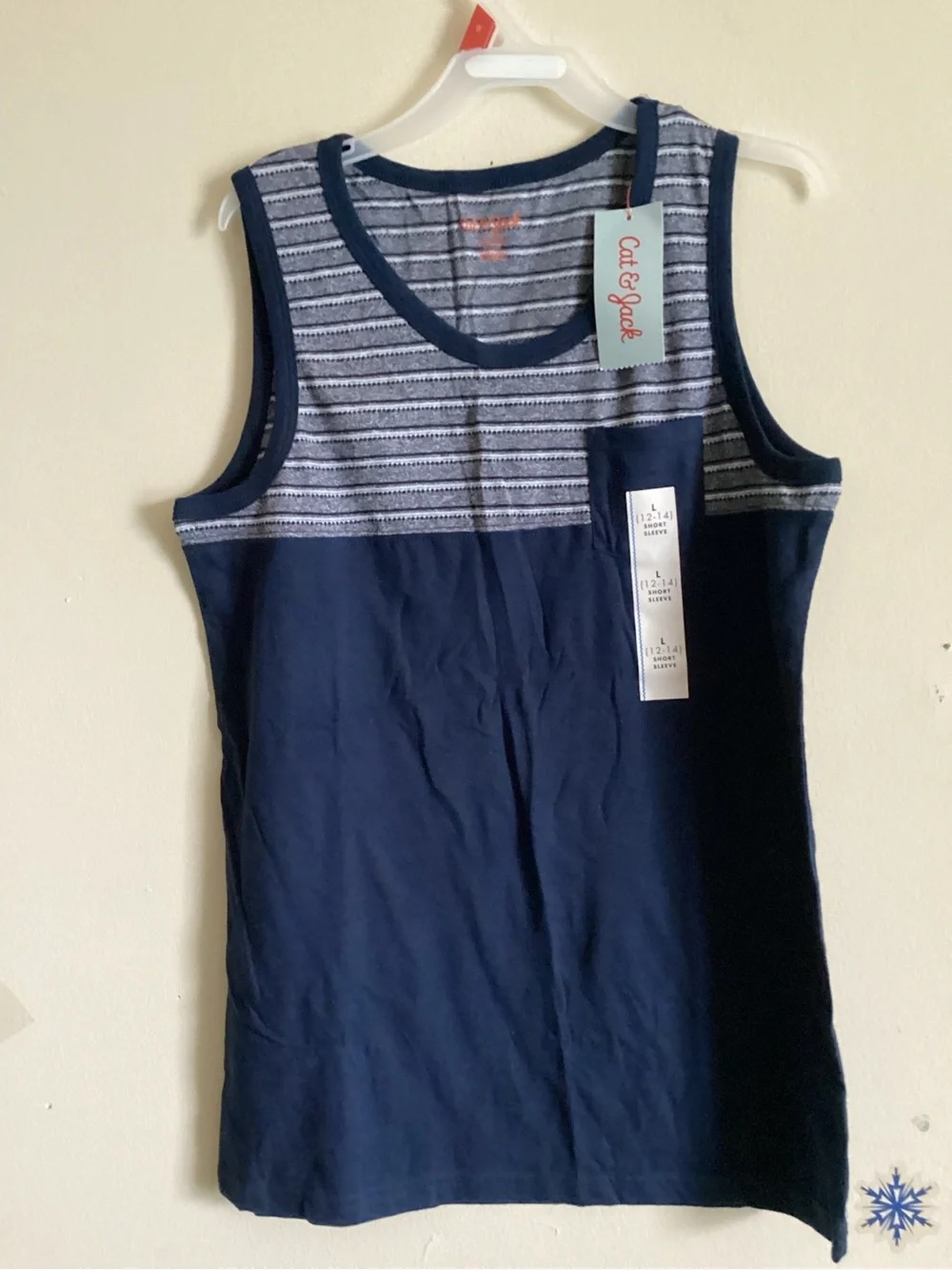 L 12-14 Cat & Jack Boys Tank Top Muscle Shirt Beach Navy Voyage
